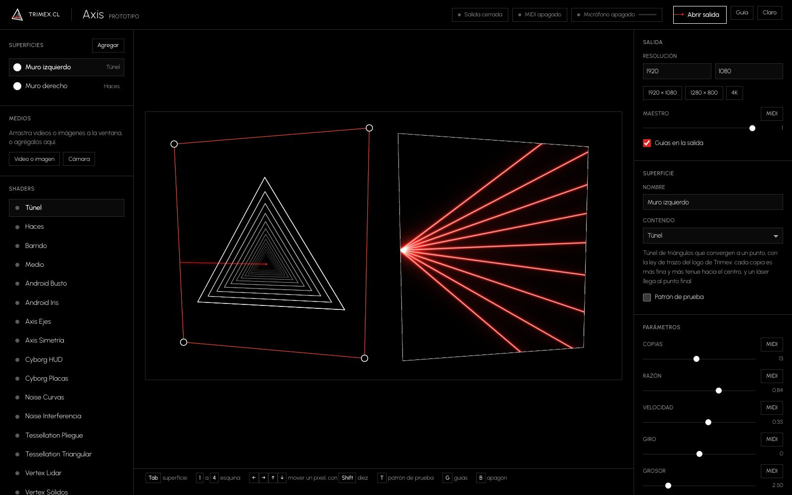 Ventana de control de AXIS con dos superficies y sus shaders